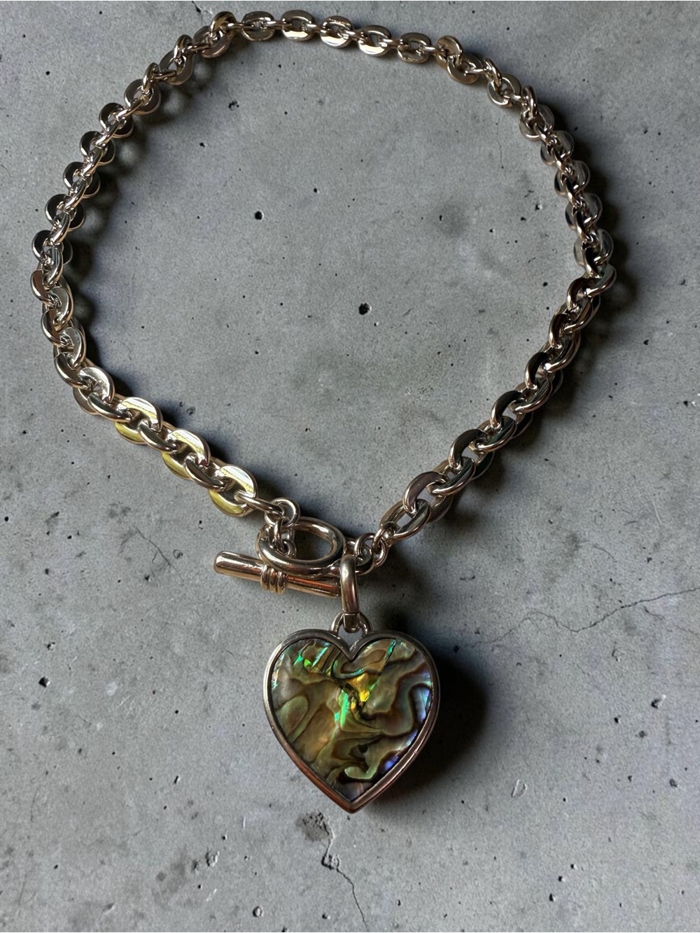 Heart Pendant Chain Necklace with Iridescent Abalone Inlay